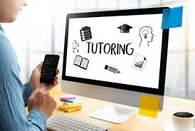 Computer screen with tutoring display, study set up space. Learn Portuguese online with private classes.